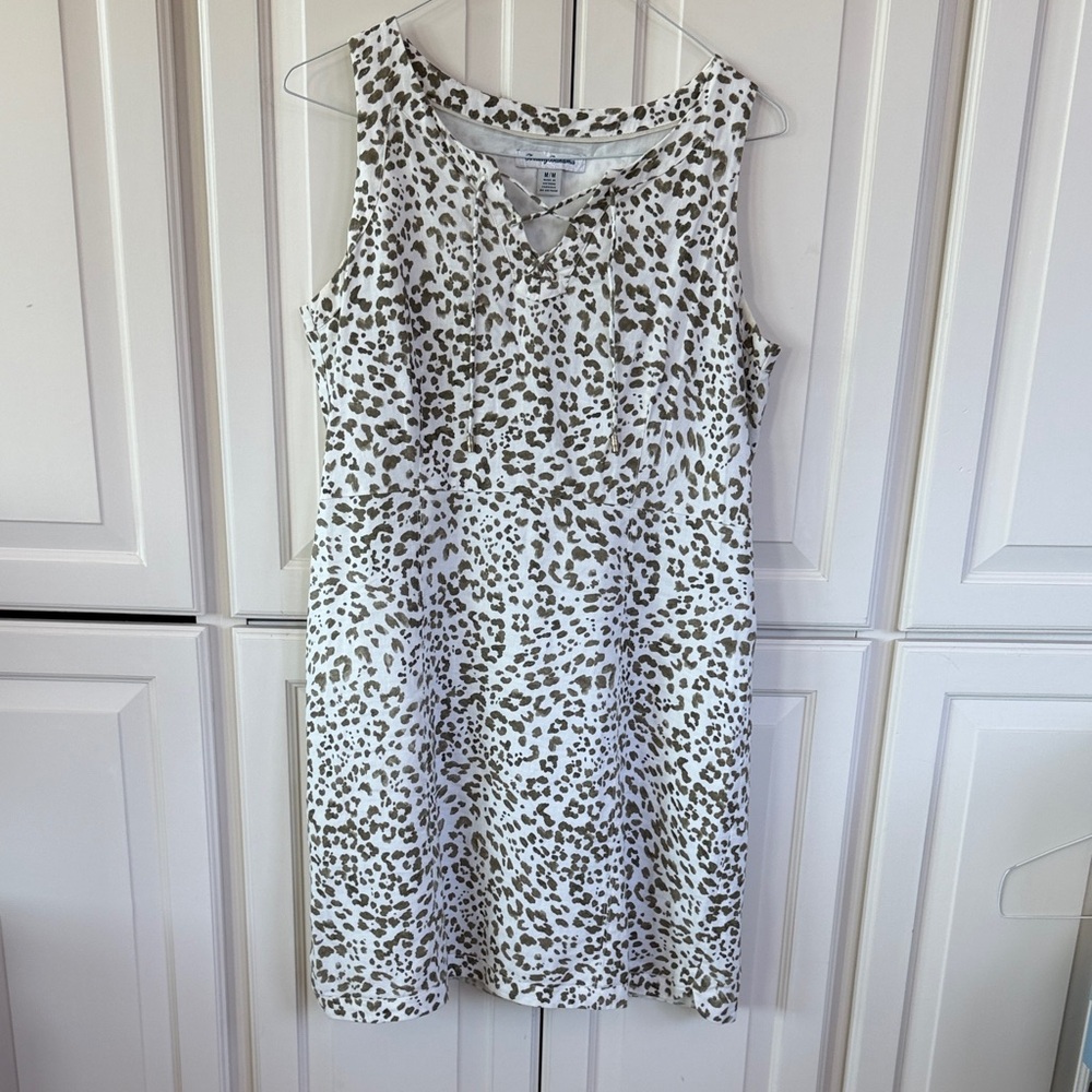 Tommy Bahama White and Brown Animal Print Midi Dress